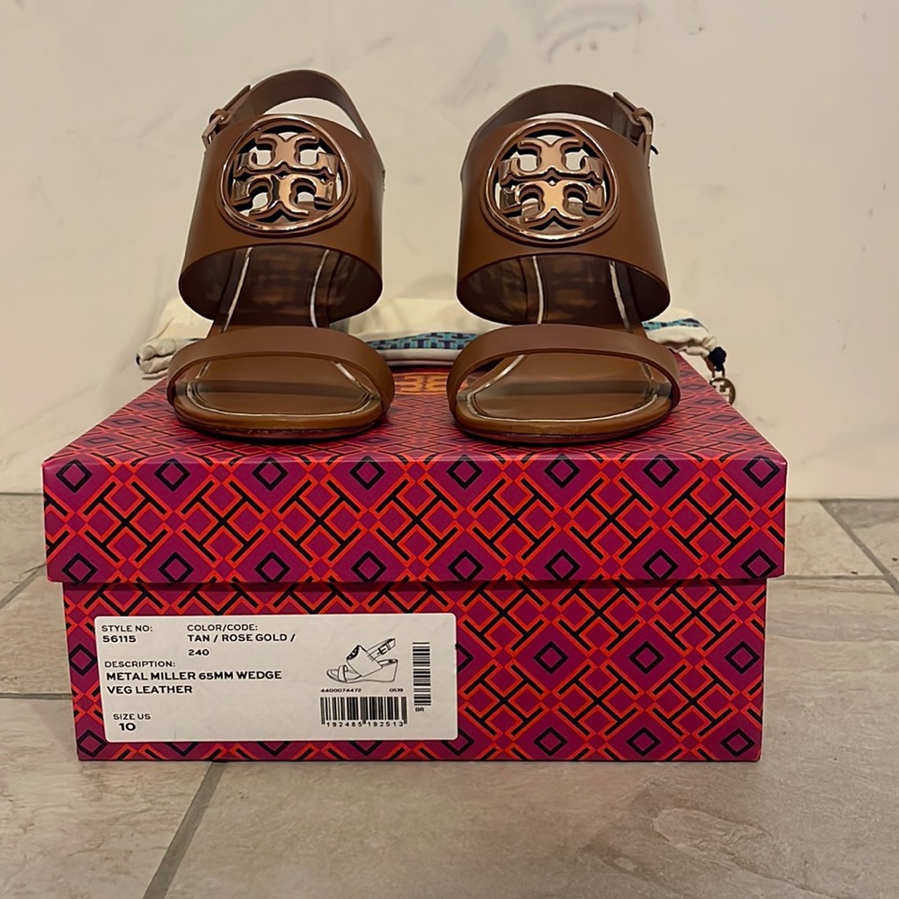 Tory Burch Metal Miller 65MM Wedge 10 Tan